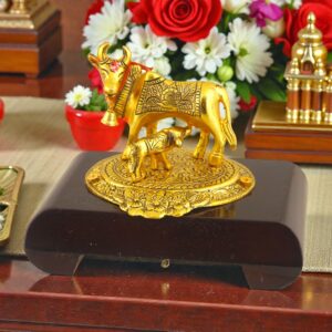 Kamdhenu with Calf on Wooden Base
