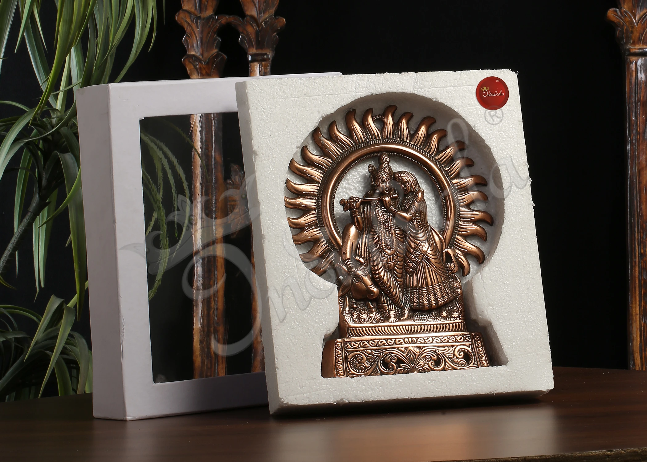 INW-10043 Elegant Copper Finish Aluminium Radha Krishna Wall Hanging for home decor