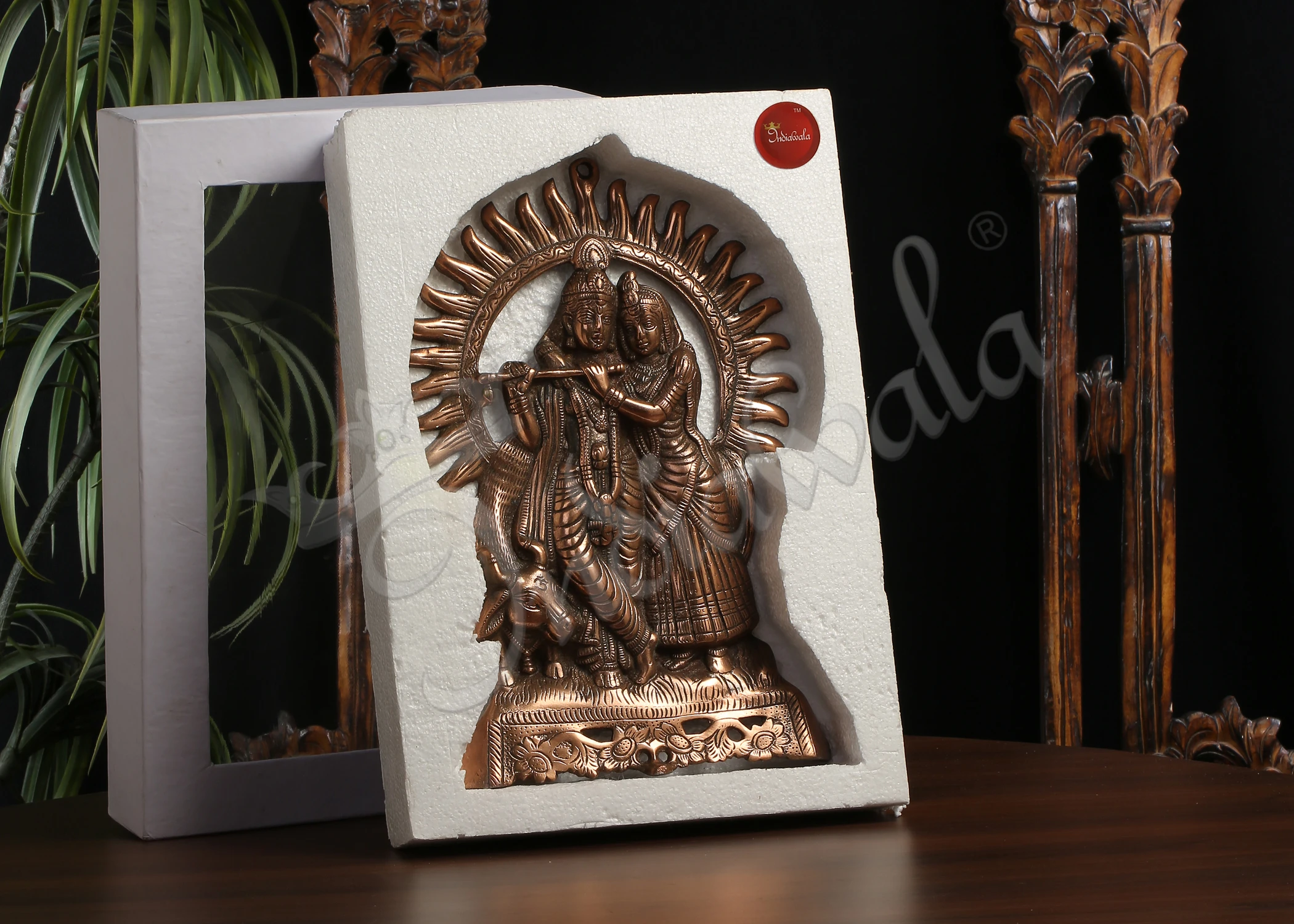 INW-10047 14 Inch Aluminium Radha Krishna Wall Decor in copper finish