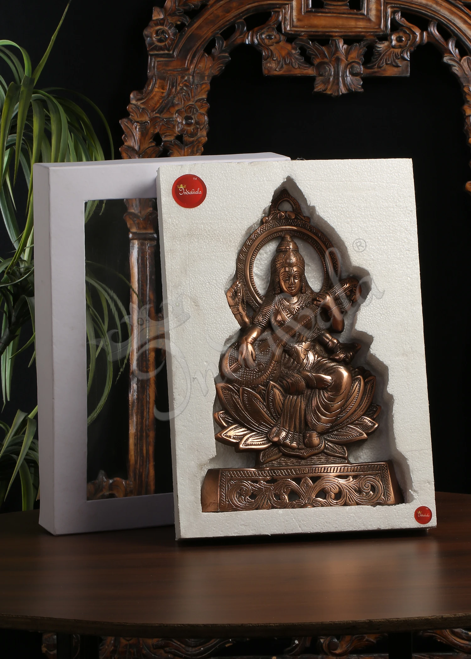 INW-10053 15 inch copper finish saraswati wall hanging handcrafted from premium aluminium
