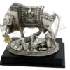 Gold Plated Kamdhenu Cow Calf Wooden Base Statue