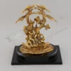 Gold Plated Radha Krishna Aluminium Statue on a dark wooden base