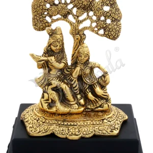 Gold Plated Radha Krishna Wooden Base Figurine for spiritual home decor and gifting