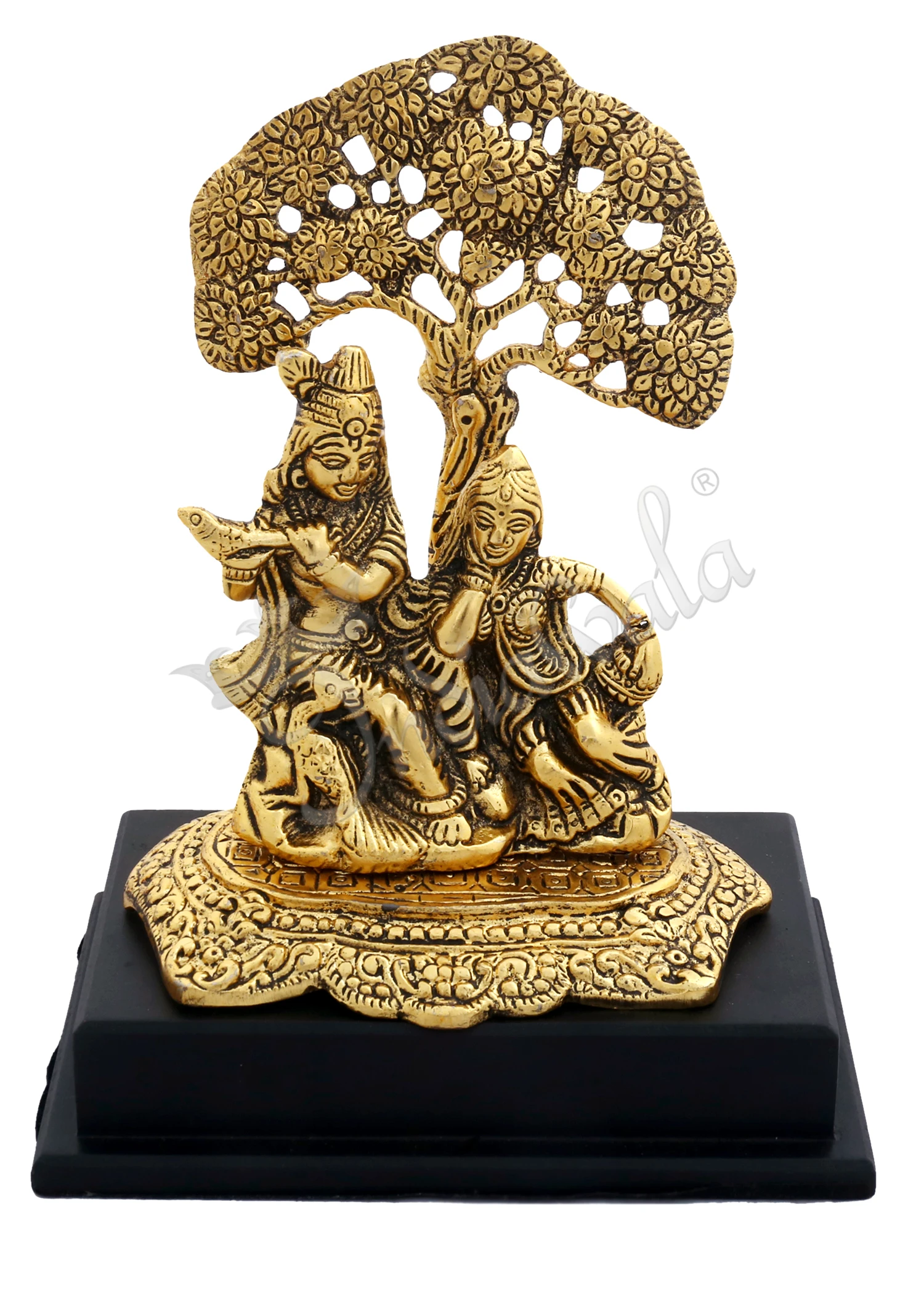 INW-15007 Gold Plated Radha Krishna Wooden Base Figurine for spiritual home decor and gifting