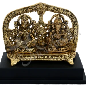Gold Plated Aluminium Lakshmi Ganesh Frame with Wooden Base