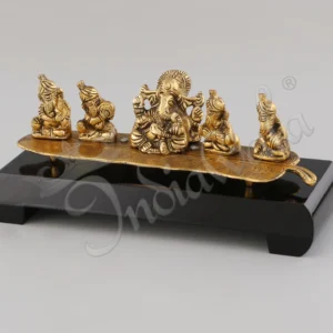 Gold Plated Ganesh Family Wooden Base Statue