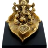 Gold plated aluminium patta ganesh statue on a polished wooden base