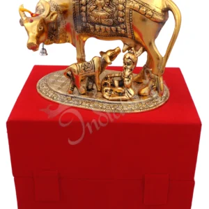 Gold Plated Kamdhenu Cow Laddu Gopal Velvet Box handcrafted in premium aluminium