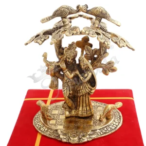 Gold Plated Radha Krishna Tree Velvet Box Statue for premium gifting
