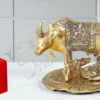 Gold Plated Aluminium Kamdhenu Cow and Calf with Laddu Gopal Statue in a velvet box