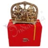 A beautifully crafted 5x6.25 Inch Gold Plated Aluminium Lakshmi Ganesh Velvet Box, showcasing intricate details of the deities.