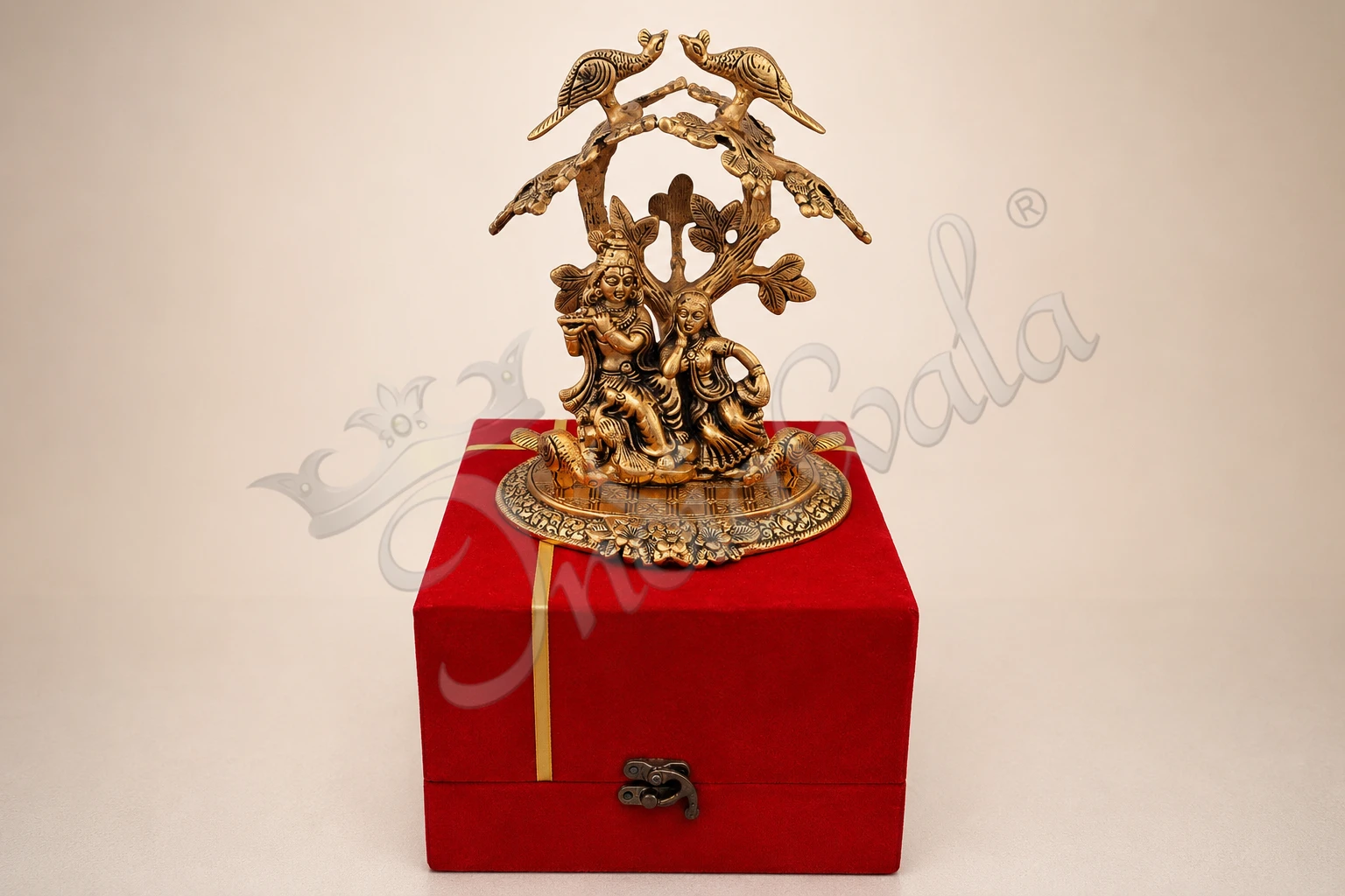 INW-15030 Gold Plated Radha Krishna Tree Gifting Idol in a premium velvet box