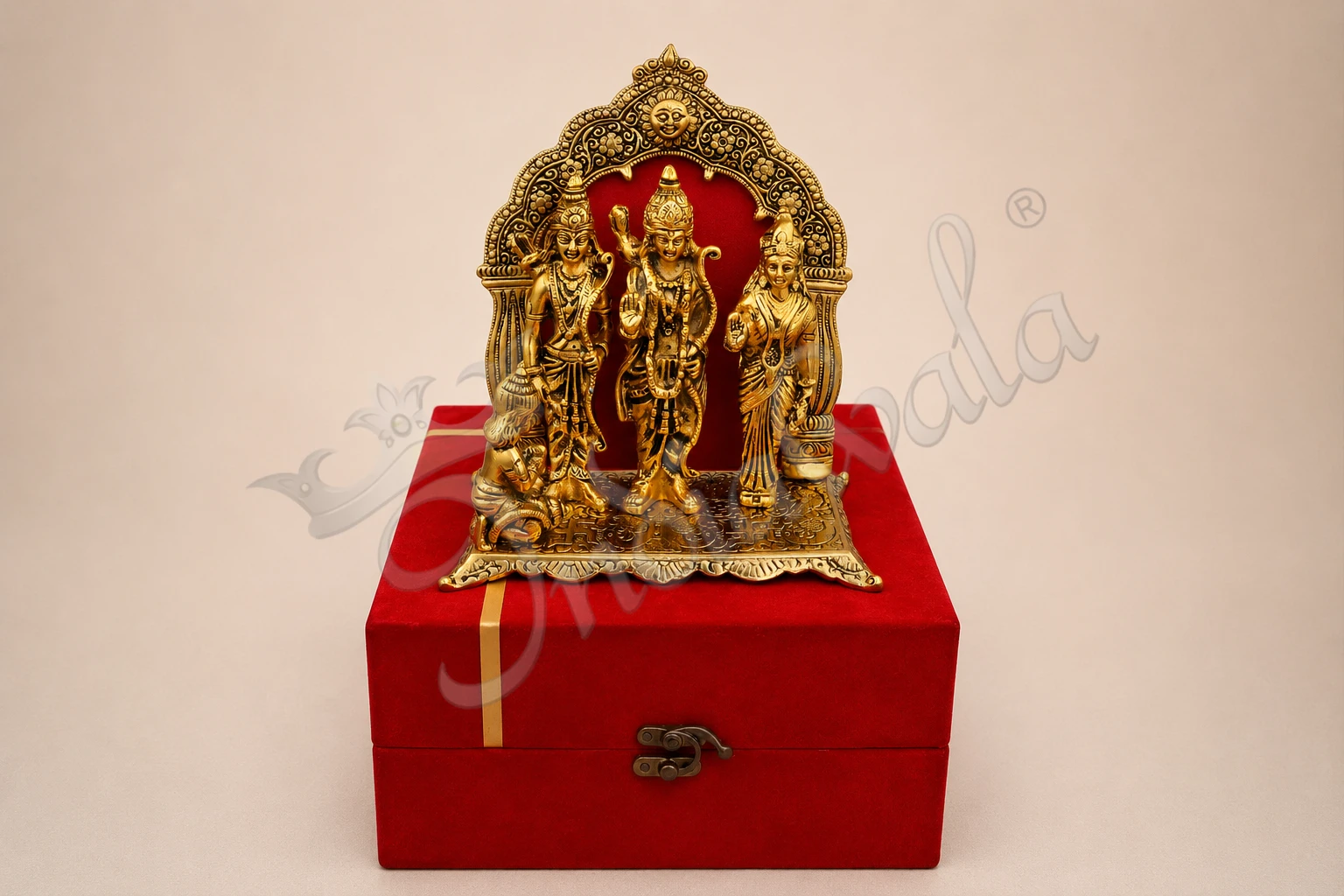 INW-15035_1 Gold Plated Aluminium Ram Darbar Gift Set in premium velvet box