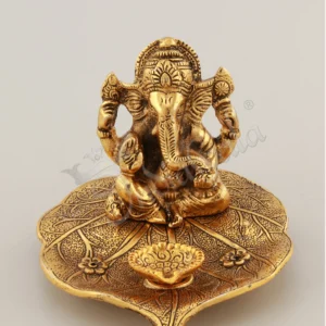 Gold Plated Aluminium Leaf Ganesh Diya