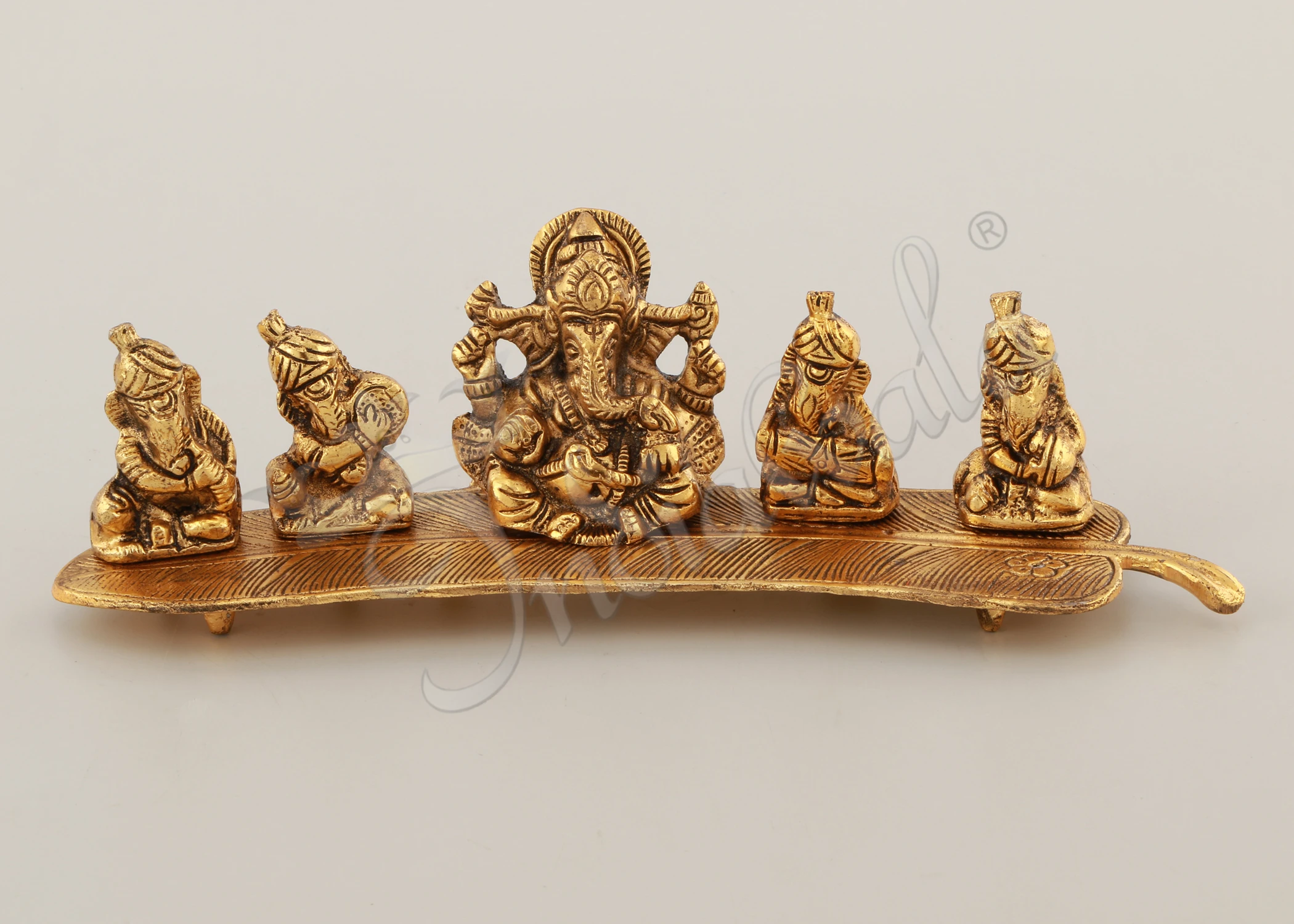 INW-15048 Aluminium Gold Plated Ganesh Family Figurine for bulk gifting