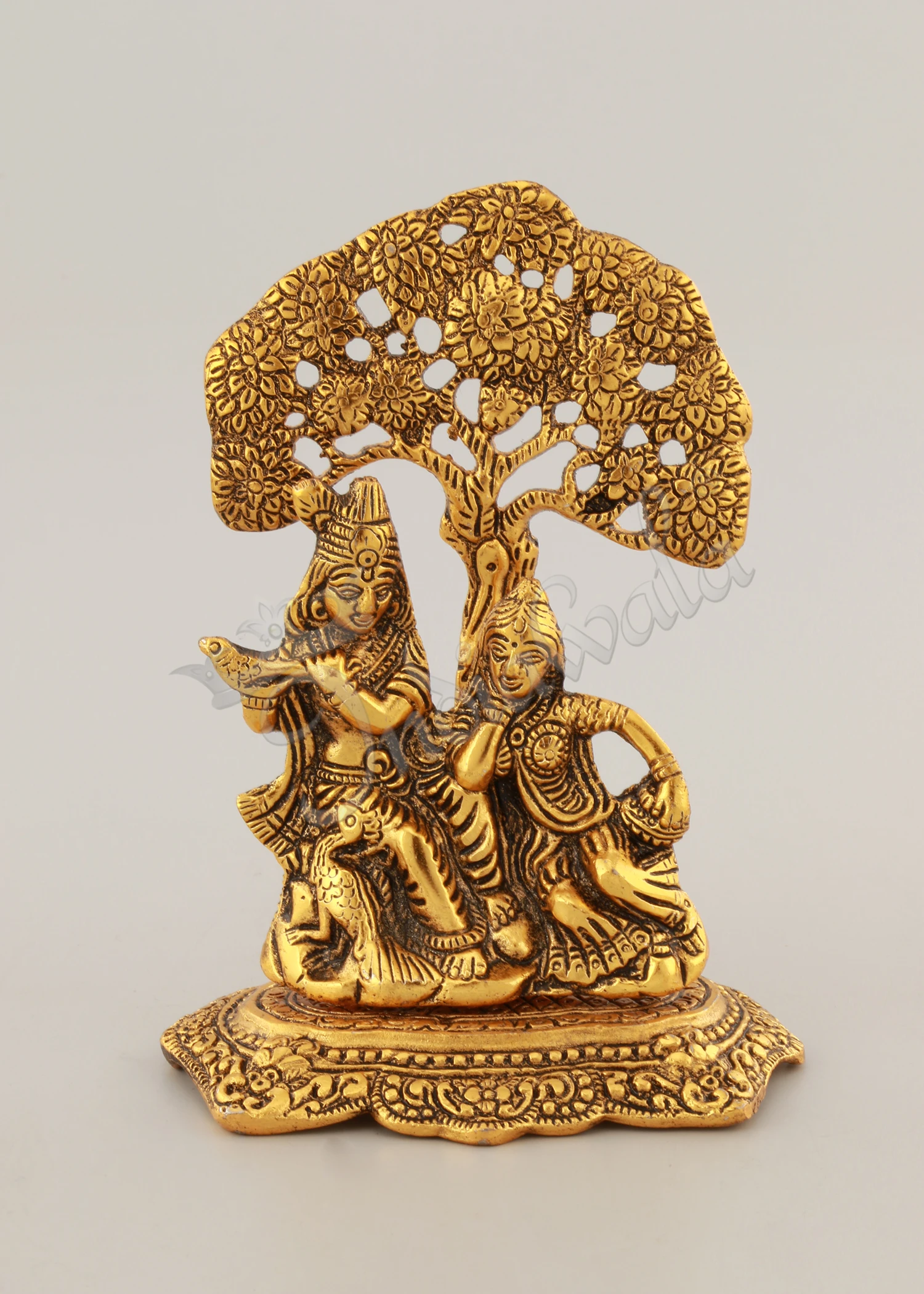 INW-15051 6.75 Inch Gold Plated Radha Krishna Tree Statue