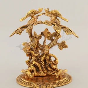 Aluminium Gold Plated Peacock Radha Krishna statue for gifting