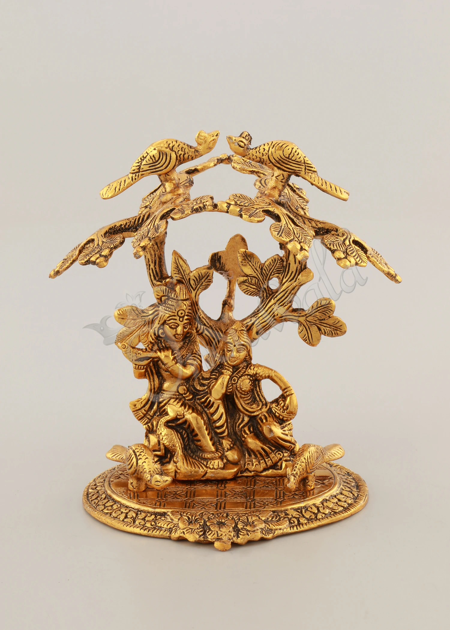 INW-15052 Aluminium Gold Plated Peacock Radha Krishna statue for gifting