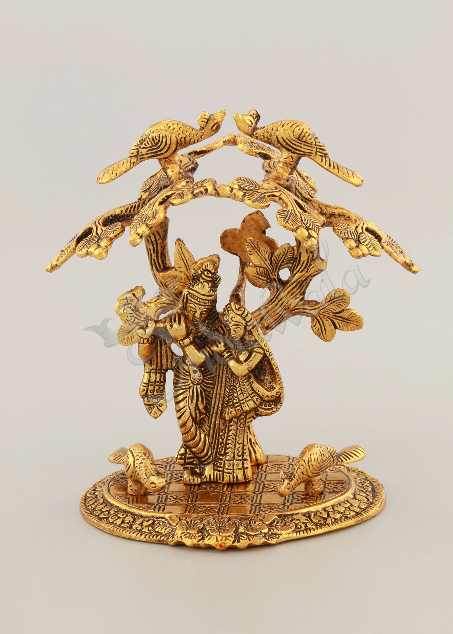 INW-15053 Gold Plated Peacock Radha Krishna Metal Idol for spiritual home decor