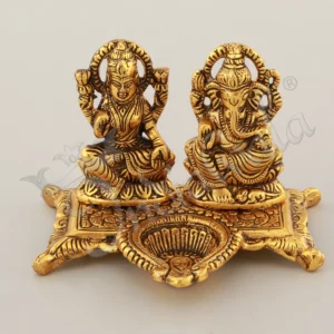 Aluminium Gold Plated Deep Lakshmi Ganesh statue for festive gifting