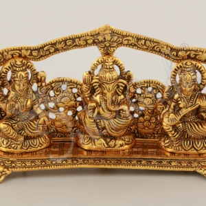 Gold Plated Lakshmi Ganesh Saraswati 9 Inch aluminium statue for gifting