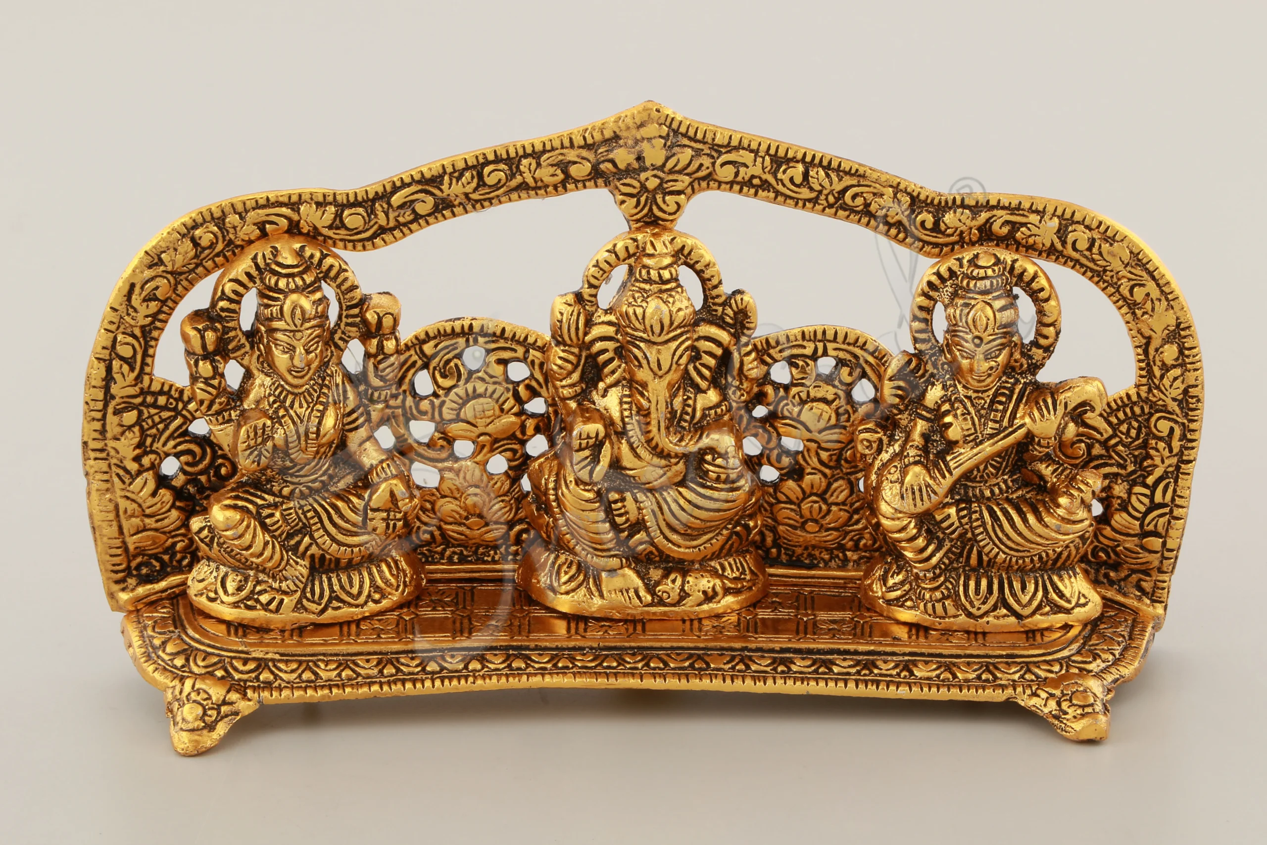 INW-15057 Gold Plated Lakshmi Ganesh Saraswati 9 Inch aluminium statue for gifting