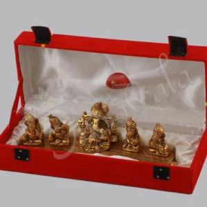 A beautifully crafted 10x3 Inch Gold Plated Ganesh Family Velvet Box, showcasing Lord Ganesh with his family.