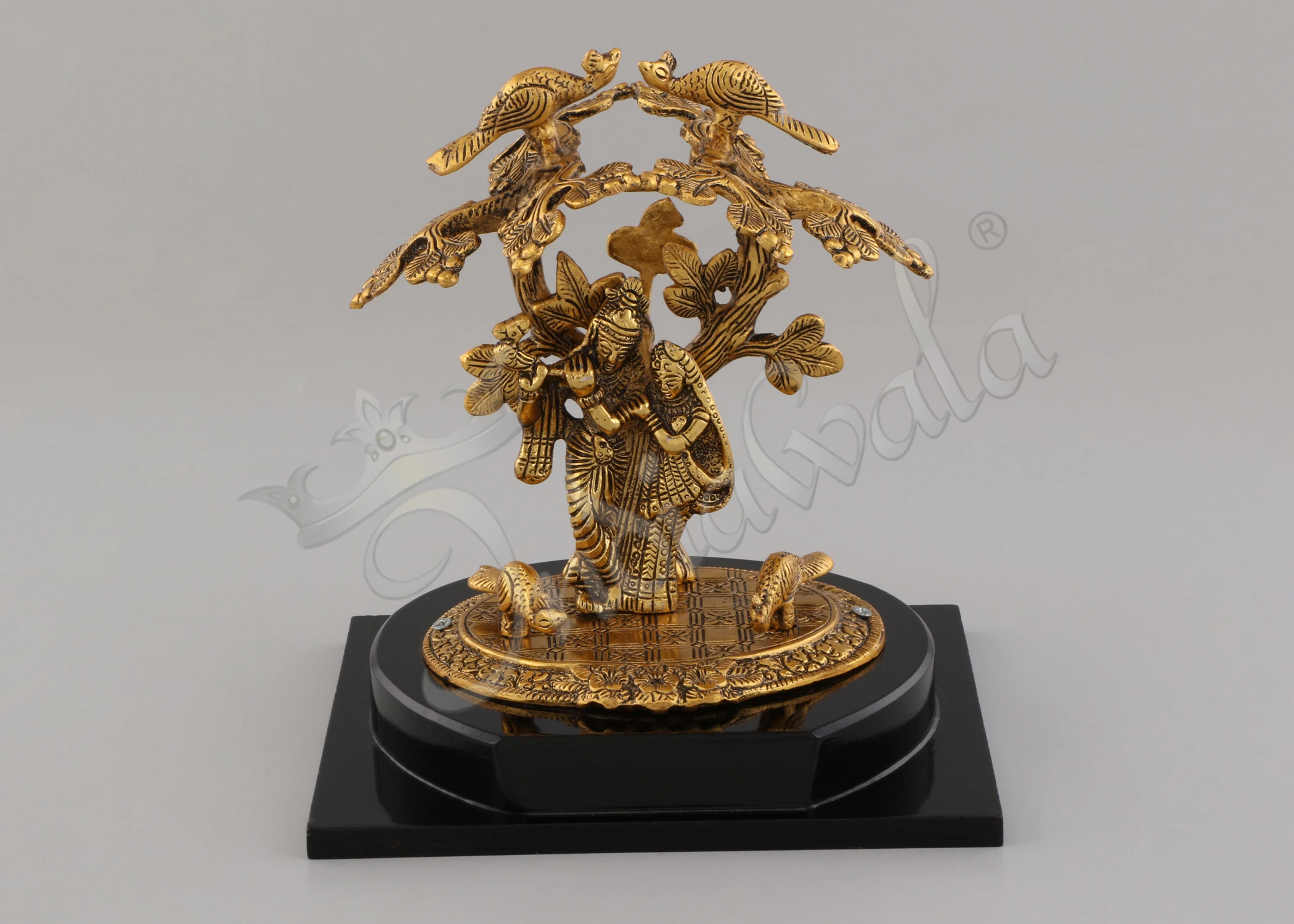 INW-15072 Gold Plated Radha Krishna Statue 9.5 Inch on a polished wooden base