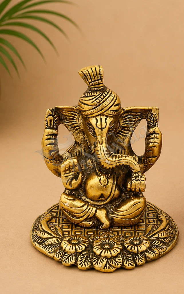INW-15084 5 Inch Gold Plated Aluminium Pagdi Ganesh