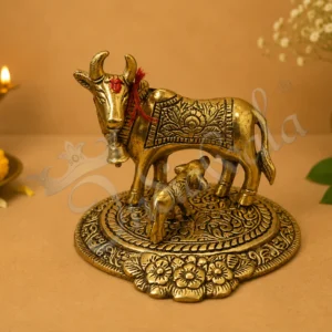 Gold Plated Aluminium Kamdhenu Cow Figurine for spiritual home decor