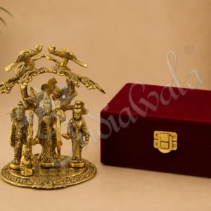 8 Inch Gold Plated Ram Darbar Velvet Box showcasing intricate details of Hindu deities