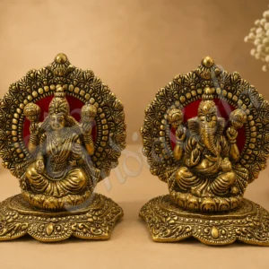 A beautiful 5.25 Inch Gold Plated Lakshmi Ganesh Statue crafted from premium aluminium for spiritual home decor.