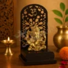 Laser Cut Gold Plated Ganesh Wooden Base statue for corporate gifting