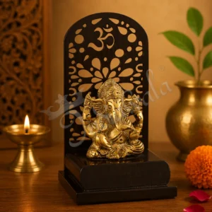Laser Cut Gold Plated Ganesh Wooden Base statue for corporate gifting