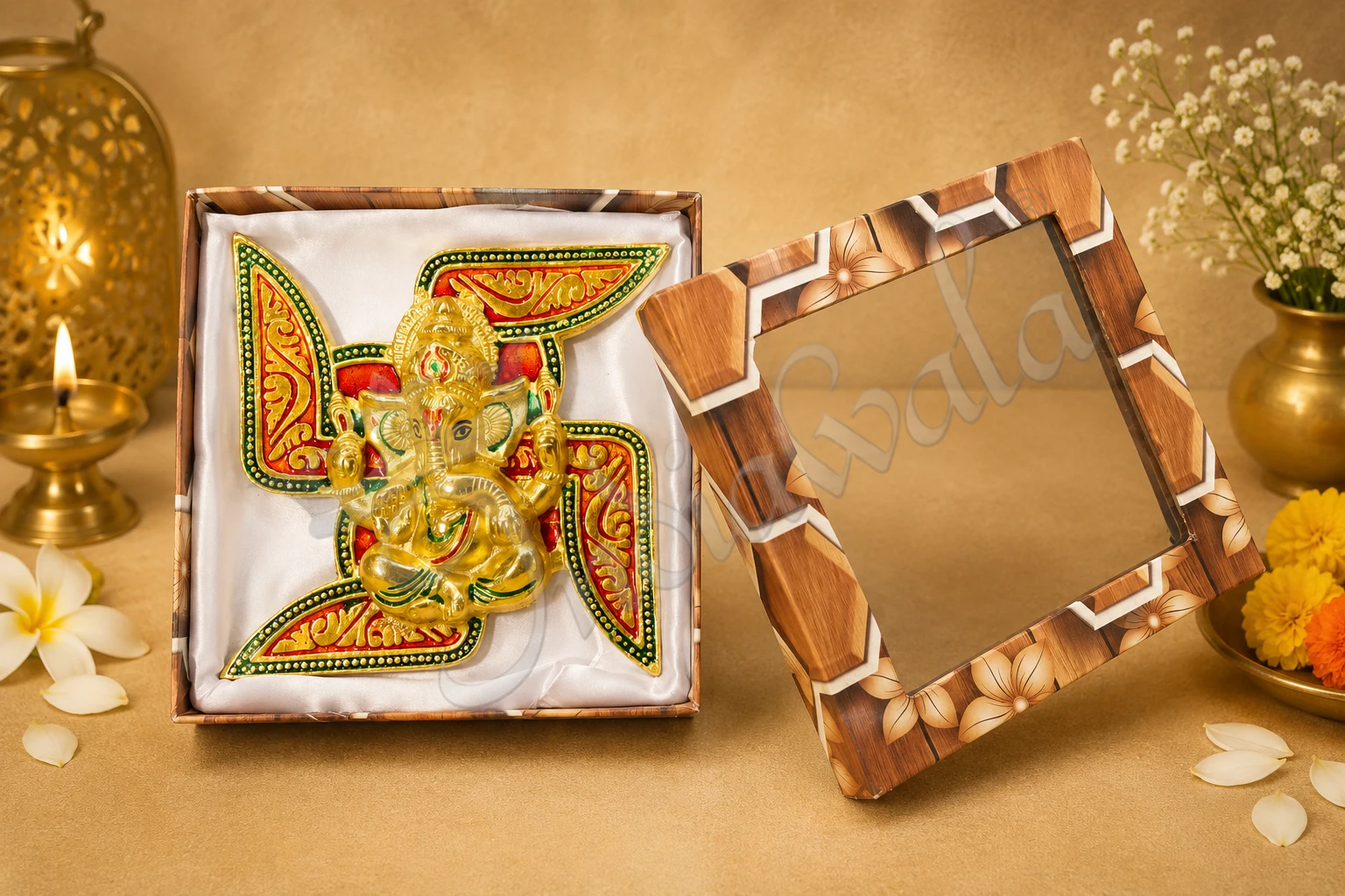 INW-15174 7 Inch Gold Plated Swastik Ganesh Wall Hanging for home decor