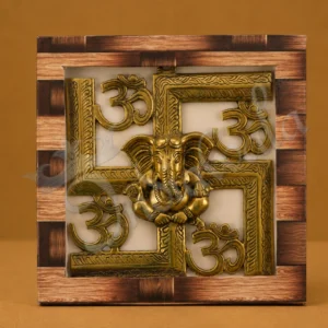 Gold Plated Swastik Ganesh Wall Hanging 8 Inch for home decor