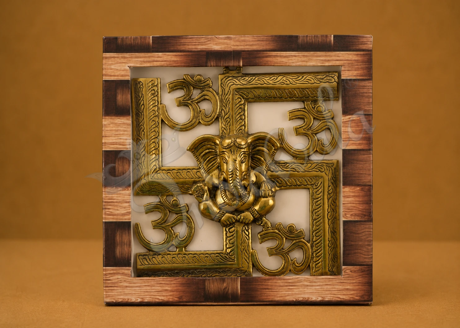 INW-15178 Gold Plated Swastik Ganesh Wall Hanging 8 Inch for home decor