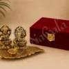 An 8 Inch Gold Plated Aluminium Lakshmi Ganesh Gift Box, featuring deities in a velvet presentation box.