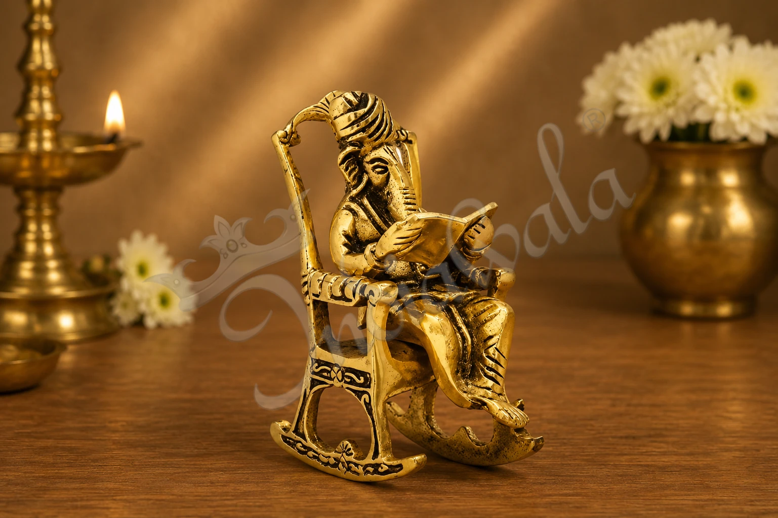 INW-15193 Gold plated Aluminium Ganesh Reading Book Statue for corporate gifting
