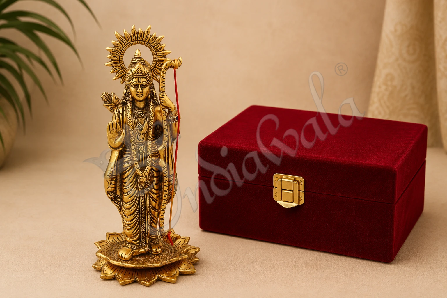 INW-15197 Gold Plated Aluminium Ram Ji Velvet Box Statue for premium gifting