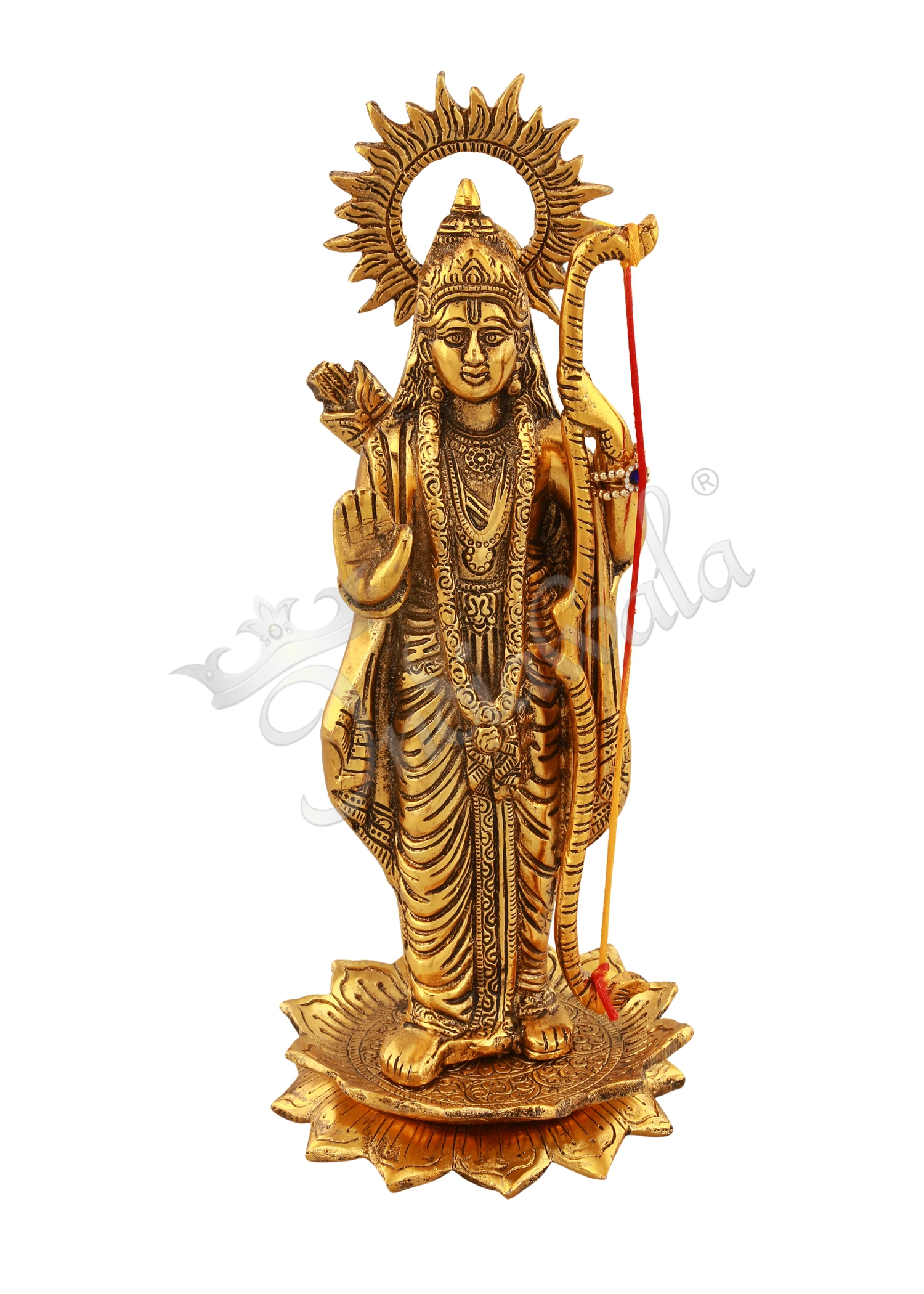 INW-15198 A premium 12 Inch Gold Plated Aluminium Ram Ji Statue for corporate and festive gifting.