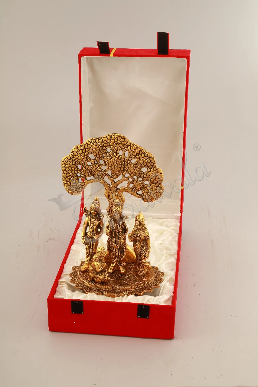 INW-15201 13.5 Inch Gold Plated Ram Darbar Tree Statue in a premium velvet box