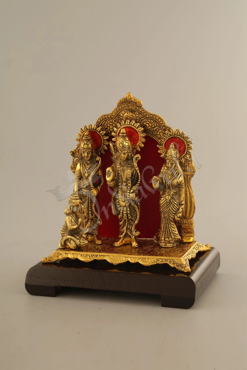 INW-15214 Gold Plated Aluminium Ram Darbar on Wooden Base for spiritual home decor