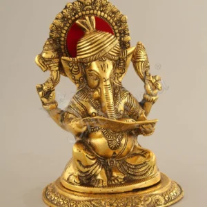 A premium 10 Inch Gold Plated Aluminium Ganesh Statue for wholesale gifting.