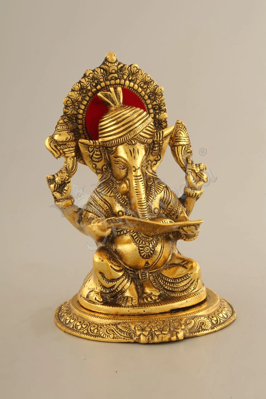 INW-15243 A premium 10 Inch Gold Plated Aluminium Ganesh Statue for wholesale gifting.