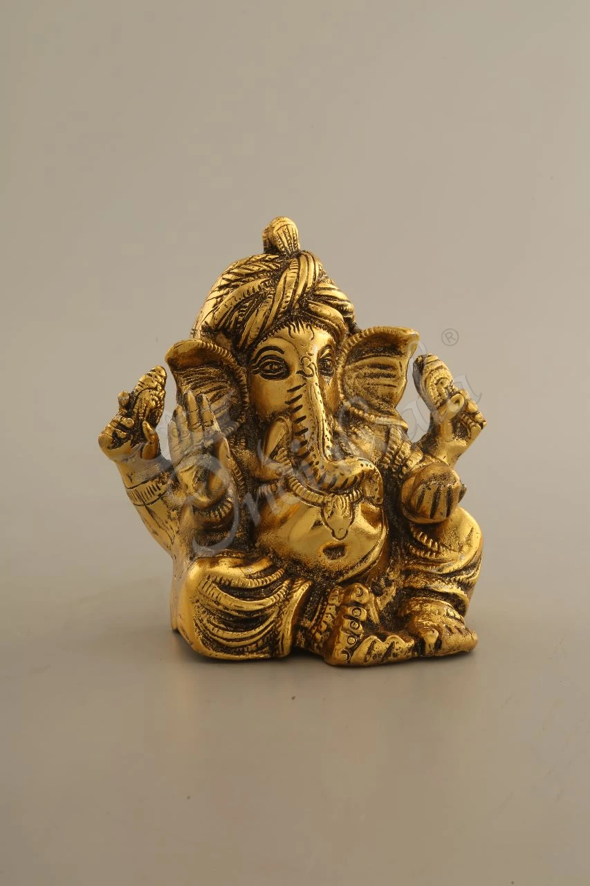 INW-15244 Gold Plated Pagdi Ganesh 6 Inch spiritual decor idol