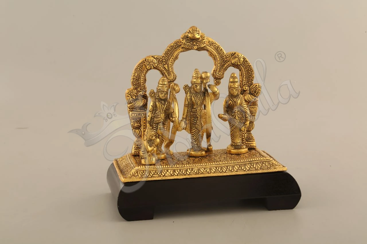 INW-15257 Gold Plated Ram Darbar Wooden Base Idol for spiritual home decor