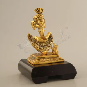 7.5 Inch Gold Plated Ganesh Ji Wooden Base spiritual idol for gifting