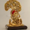 Aluminium Tree Ganesh Wooden Base statue with gold plated finish