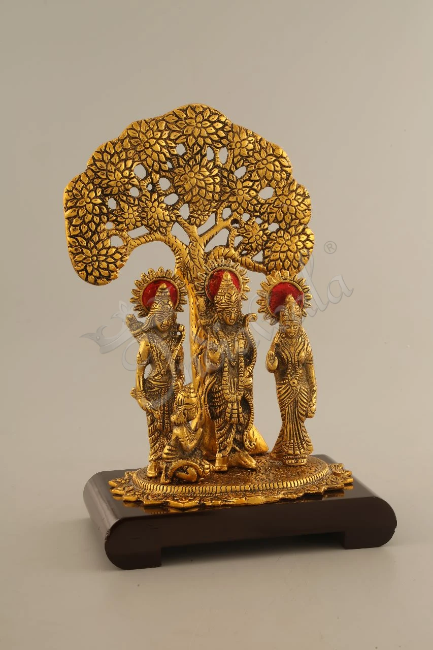 INW-15271 14.5 Inch Gold Plated Ram Darbar Tree Idol on a wooden base